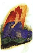 Franz Marc Two Blue Horses in front of a Red Rock oil painting reproduction
